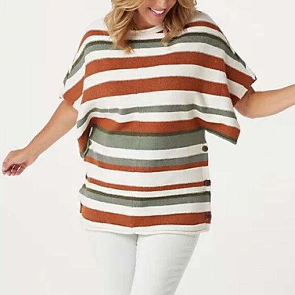Denim & Co. Naturals Striped Short-Sleeve Dolman Poncho - Picture 1 of 8